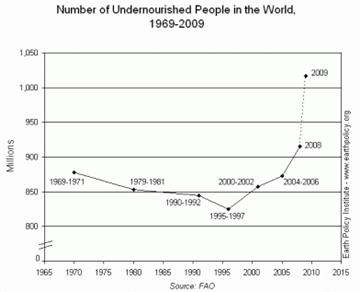 Number of Undernourished People in the World,  1969-2009 
